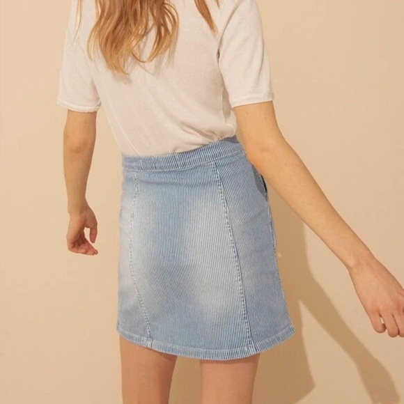 BA&ASH Blue White Stripe Button Front Cotton Skirt Size 10 - Picture 8 of 8